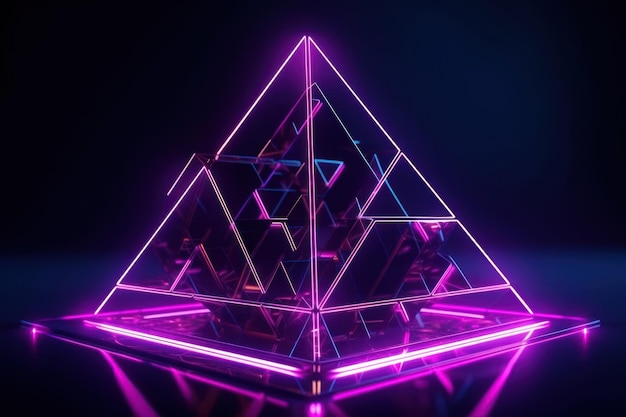 Un triangolo al neon è illuminato con luci viola e la parola luce su di esso.