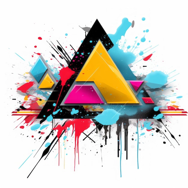 un triangolo colorato con schizzi di vernice sopra