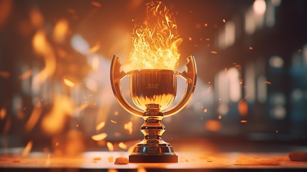 Un trofeo con una fiamma sopra e la parola fuoco sul fondo ai generativo