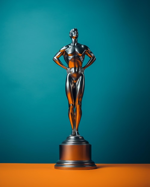 un trofeo d'argento su sfondo blu e arancione