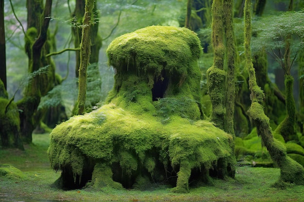Un tronco di albero coperto di muschio in una foresta pluviale di Taipei Taiwan
