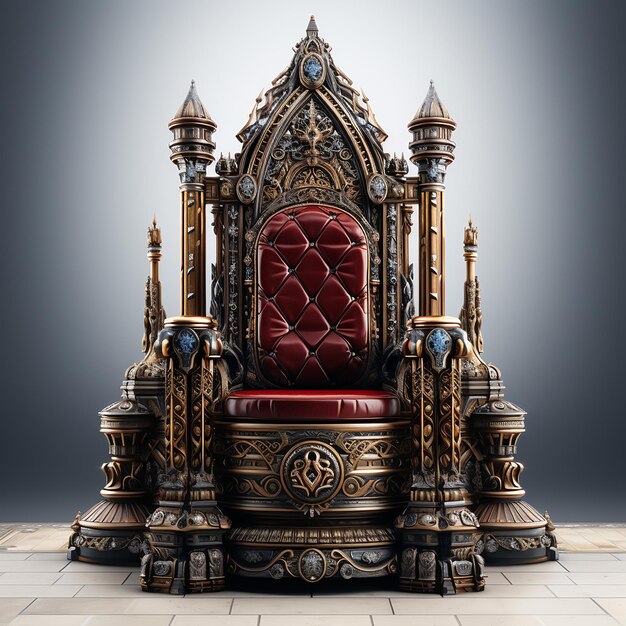 Un trono di re dei tempi antichi isolato su uno sfondo bianco