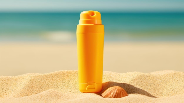 un tubo di plastica giallo di un ombrellone si trova su una spiaggia.