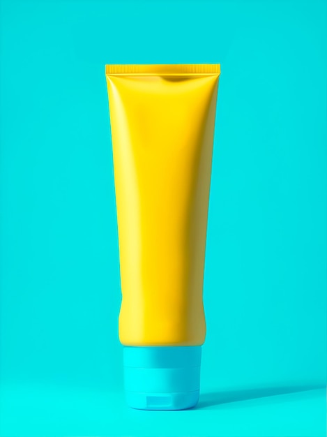 Un tubo morbido di crema idratante su sfondo blu con spazio per la copia