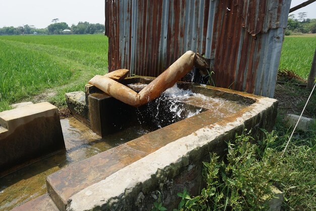 un tubo viene utilizzato per versare acqua in una fossa