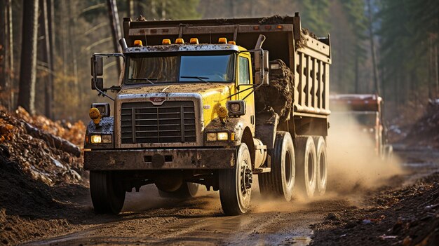 un tumulo di terra che un camion di scarico è pronto a svuotare