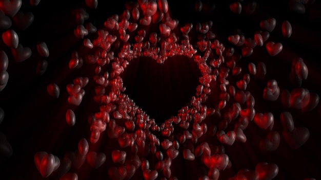 Un tunnel a forma di cuore con cuori rossi sul fondo