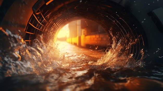 Un tunnel con acqua che scorre