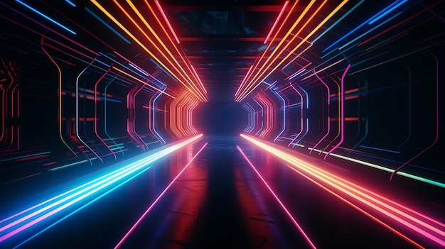 Un tunnel con luci al neon e una luce sopra