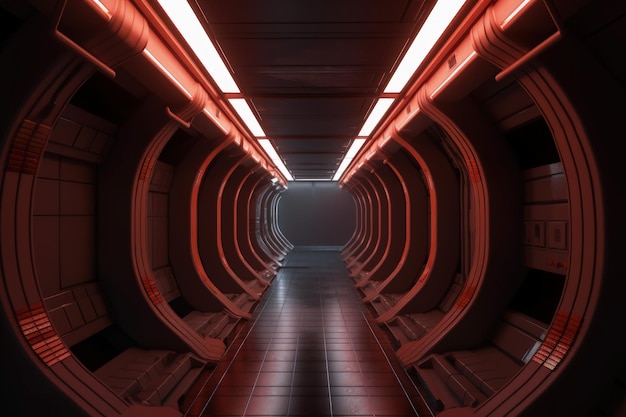 Un tunnel con luci rosse e una luce rossa sul soffitto.