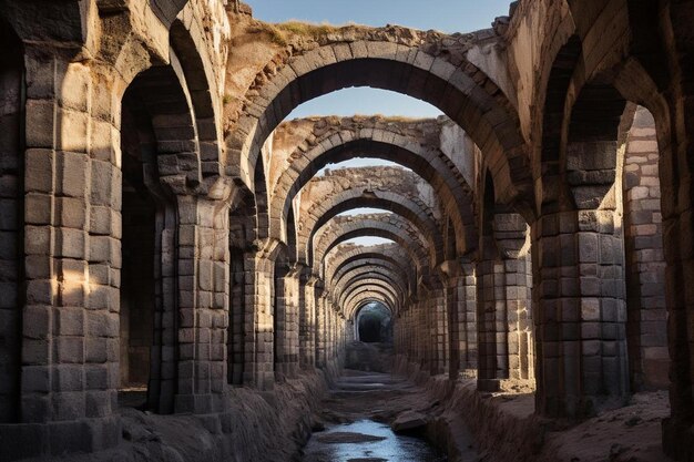 un tunnel con un ruscello d'acqua che lo attraversa