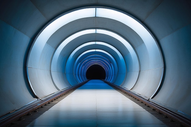 Un tunnel con una luce blu e una luce blu