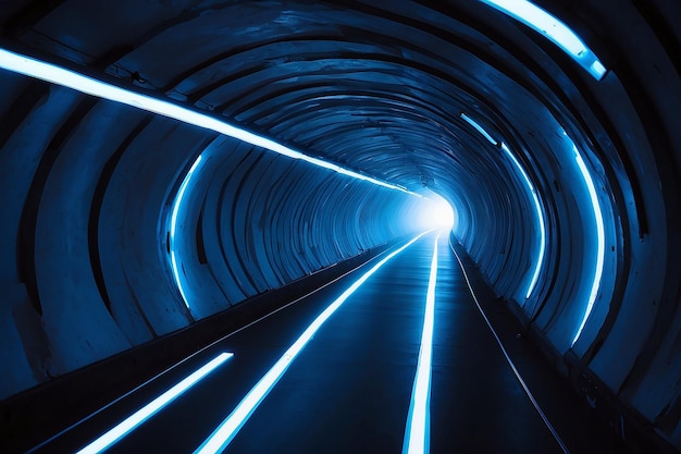 Un tunnel con una luce blu e una luce blu