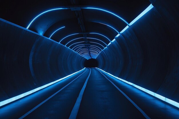 Un tunnel con una luce blu e una luce blu