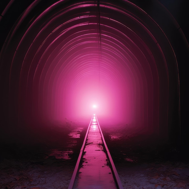 Un tunnel con una luce rosa