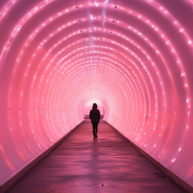 Un tunnel con una luce rosa