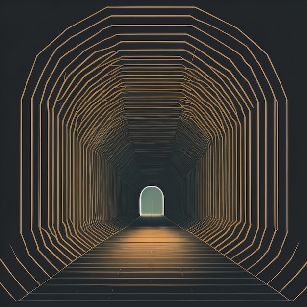 Un tunnel con una luce sopra e una luce a destra.