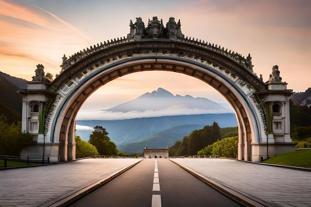 un tunnel con una montagna sullo sfondo