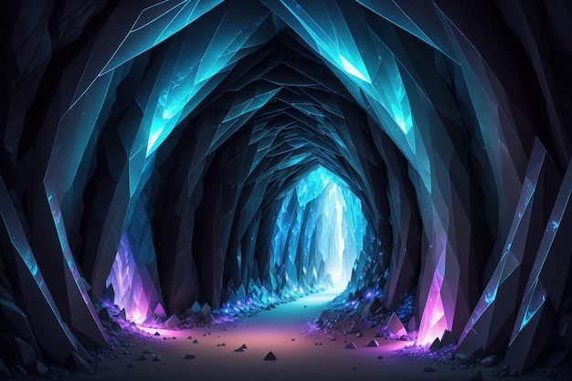 Un tunnel di ghiaccio e luce blu.