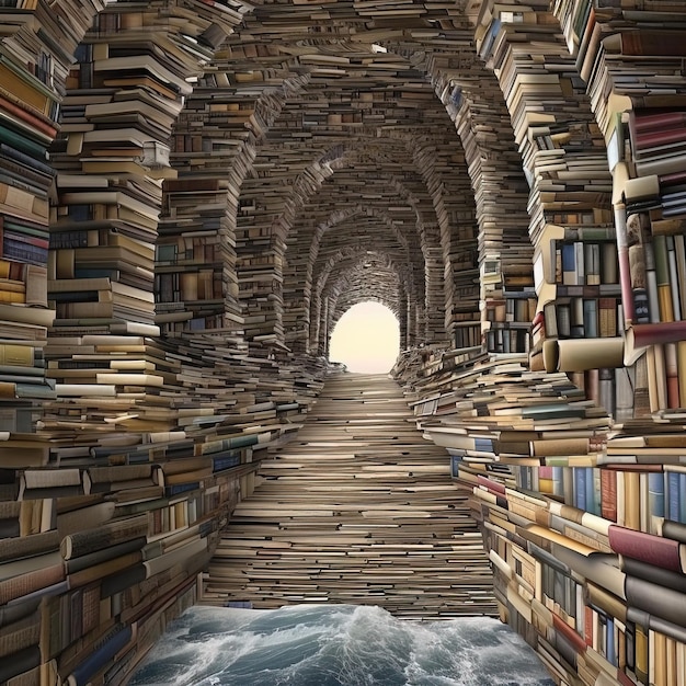 Un tunnel di libri con l'oceano in mezzo