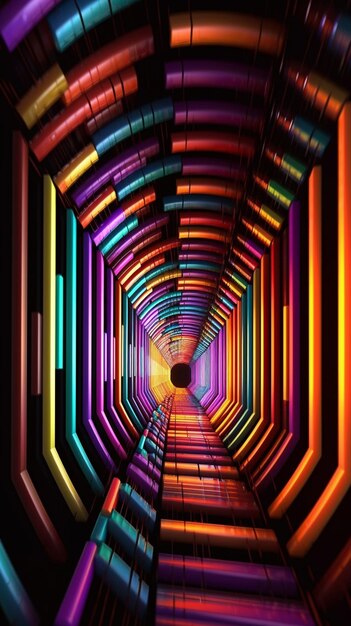 Un tunnel di luce con un motivo arcobaleno.