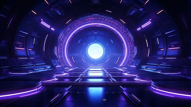 un tunnel futuristico con una luce luminosa e una luce blu rendering 3D di sfondo sci-fi stretch