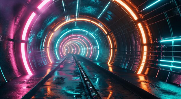 un tunnel futuristico pieno di luci colorate generate dall'AI