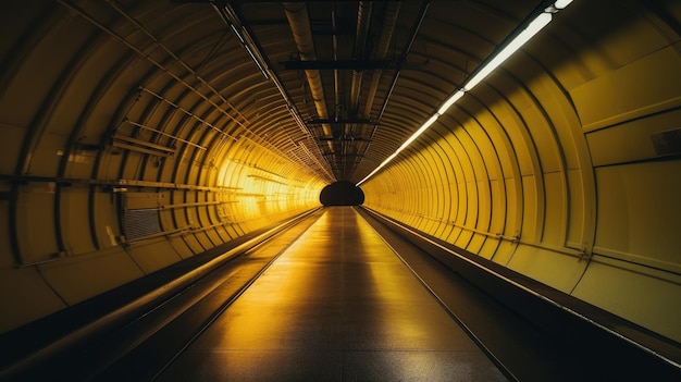 Un tunnel giallo con una luce in fondo