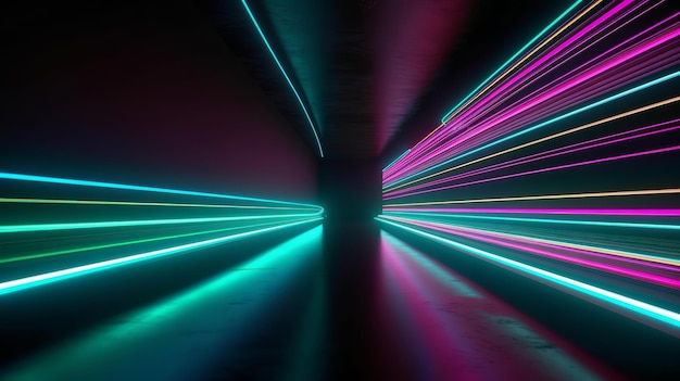 Un tunnel luminoso con colori vivaci e motivi Generative ai