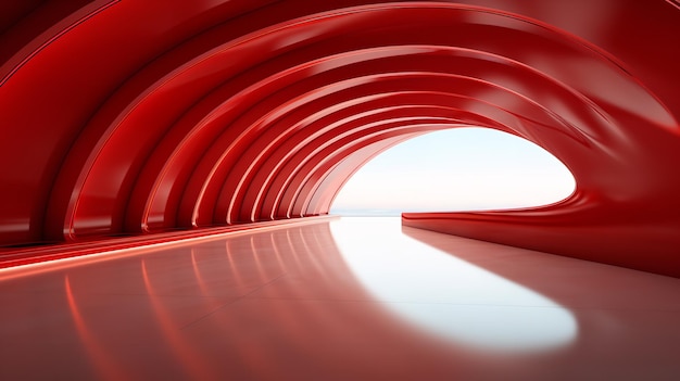 Un tunnel rosso futuristico che conduce a una luce bianca brillante un design interno colorato lucido AI generativa