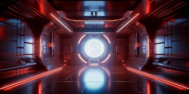 Un tunnel simile a un'astronave in un mondo futuristico generato dall'intelligenza artificiale