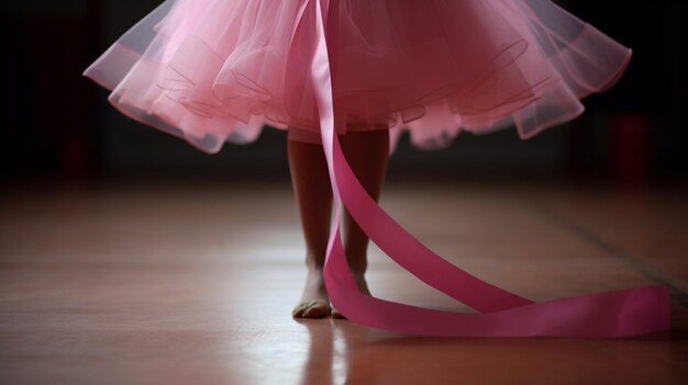 Un tutu a nastro rosa indossato da una piccola ballerina