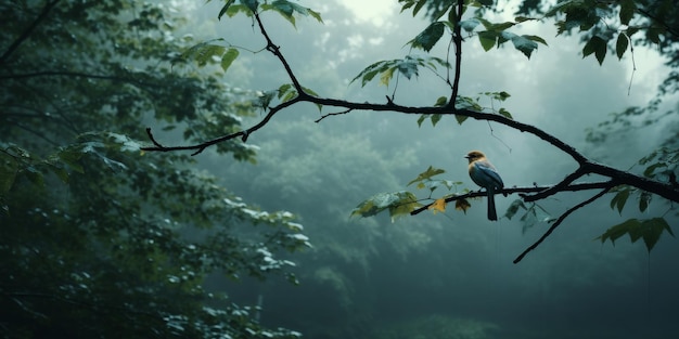 Un uccello appoggiato su un ramo d'albero nella foresta