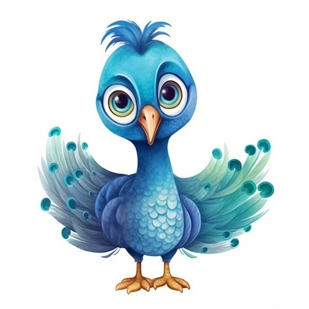 un uccello blu a cartone animato con un grande becco e grandi occhi generativi ai
