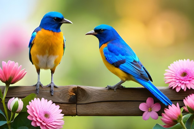 Un uccello blu con la pancia gialla e la coda blu è seduto su un ramo.