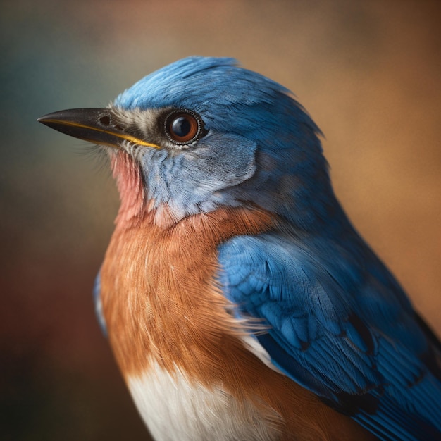 un uccello blu e arancione con un becco blu e un becco rosso e arancione.