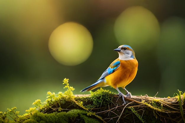 Un uccello blu e arancione si siede su un ramo.