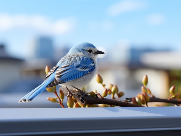 un uccello blu e bianco seduto su un ramo