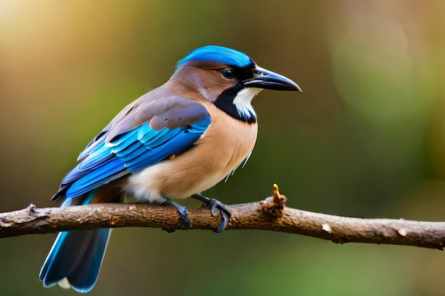 Un uccello blu si siede su un ramo.