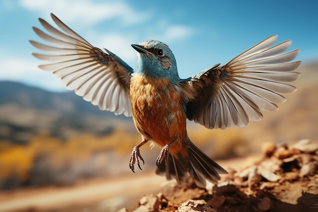 Un uccello che apre le ali nel cielo