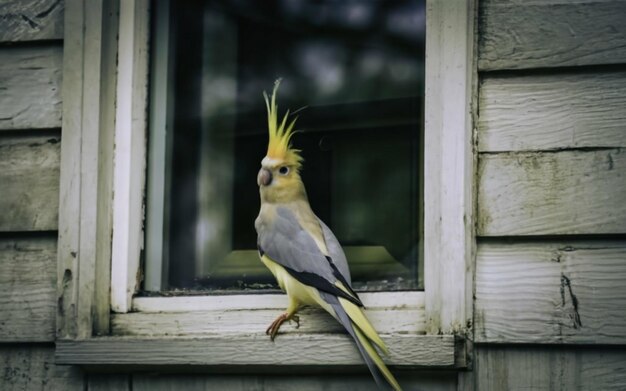 Un uccello cocciolo in una grande finestra