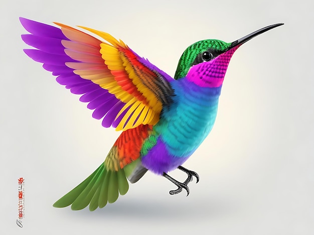 Un uccello colibrì carino con un piumaggio colorato e un uccello colorato si siede su un ramo nella foresta