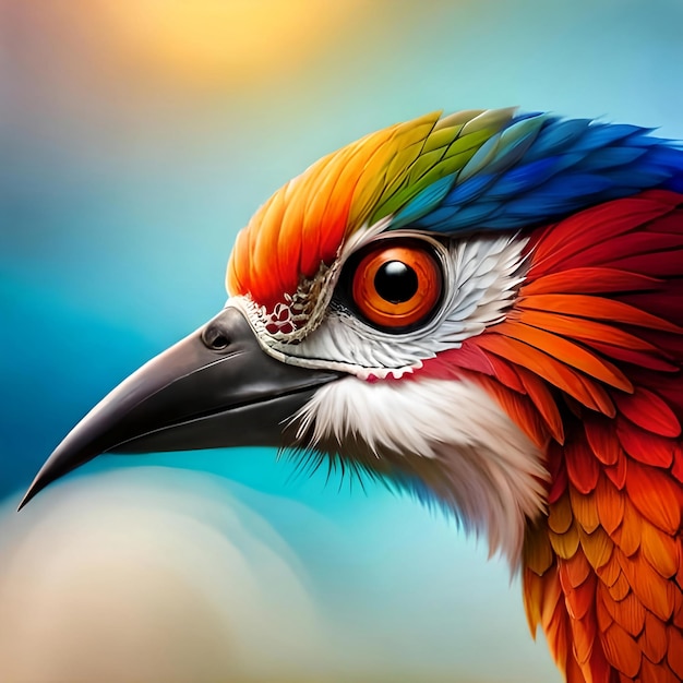 Un uccello colorato con piume colorate e un becco nero