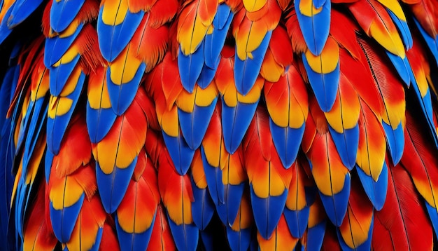 Un uccello colorato con piume gialle blu e arancioni