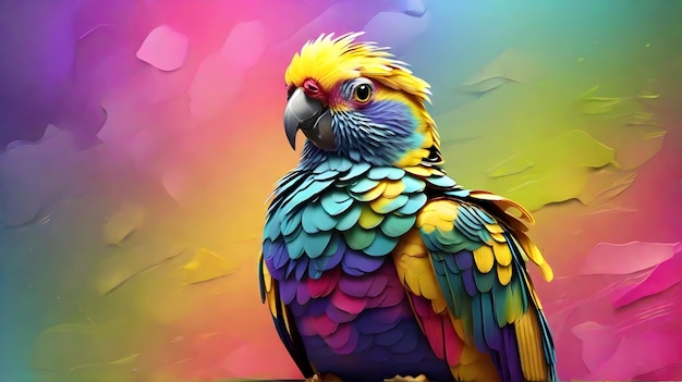 un uccello colorato con uno sfondo colorato dell'arcobaleno