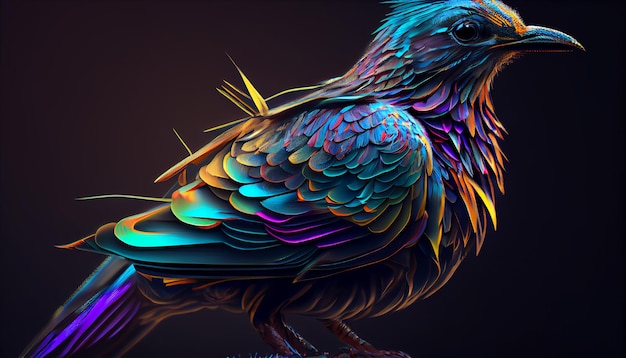 Un uccello colorato con uno sfondo nero