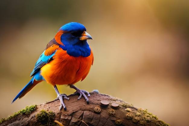 Un uccello colorato si siede su un ramo con gocce d'acqua su di esso.