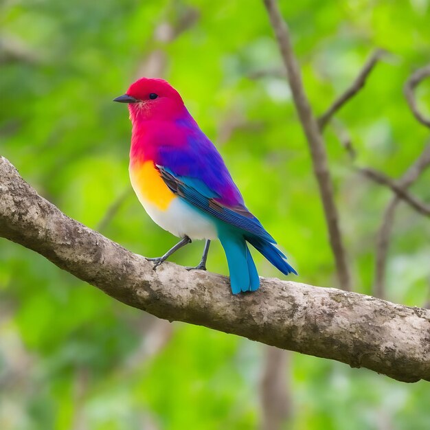 un uccello colorato si siede su un ramo della foresta