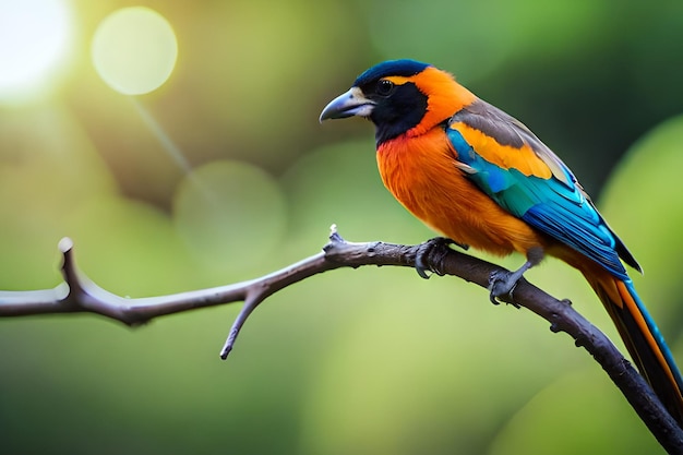 Un uccello colorato si siede su un ramo.