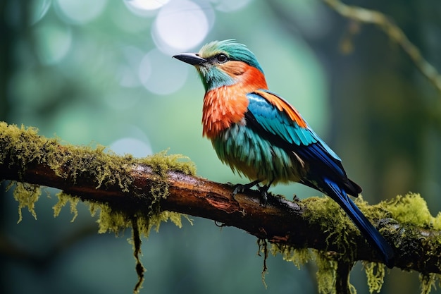Un uccello colorato su un ramo della foresta pluviale